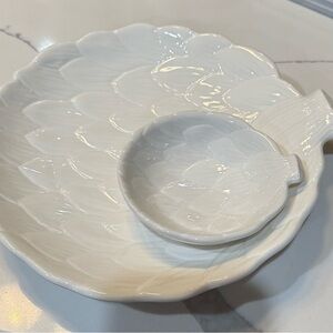 Fitz & Floyd white Artichoke Ceramic Chip & Dip Serving Plate Platter